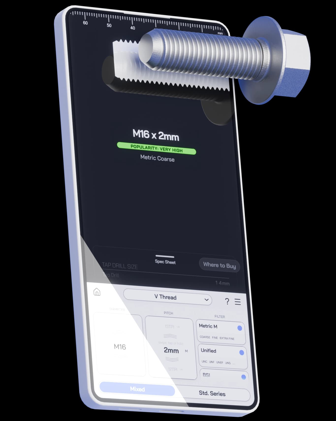 Spectar app running on a phone with a bolt floating in front